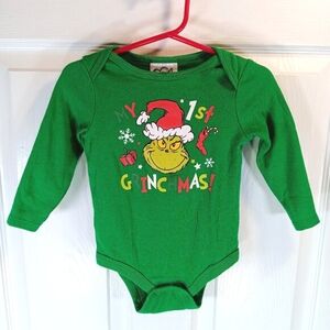 Grinch Christmas Onesie Diaper Shirt Dr. Seuss Green Baby Size 12-18M NWOT